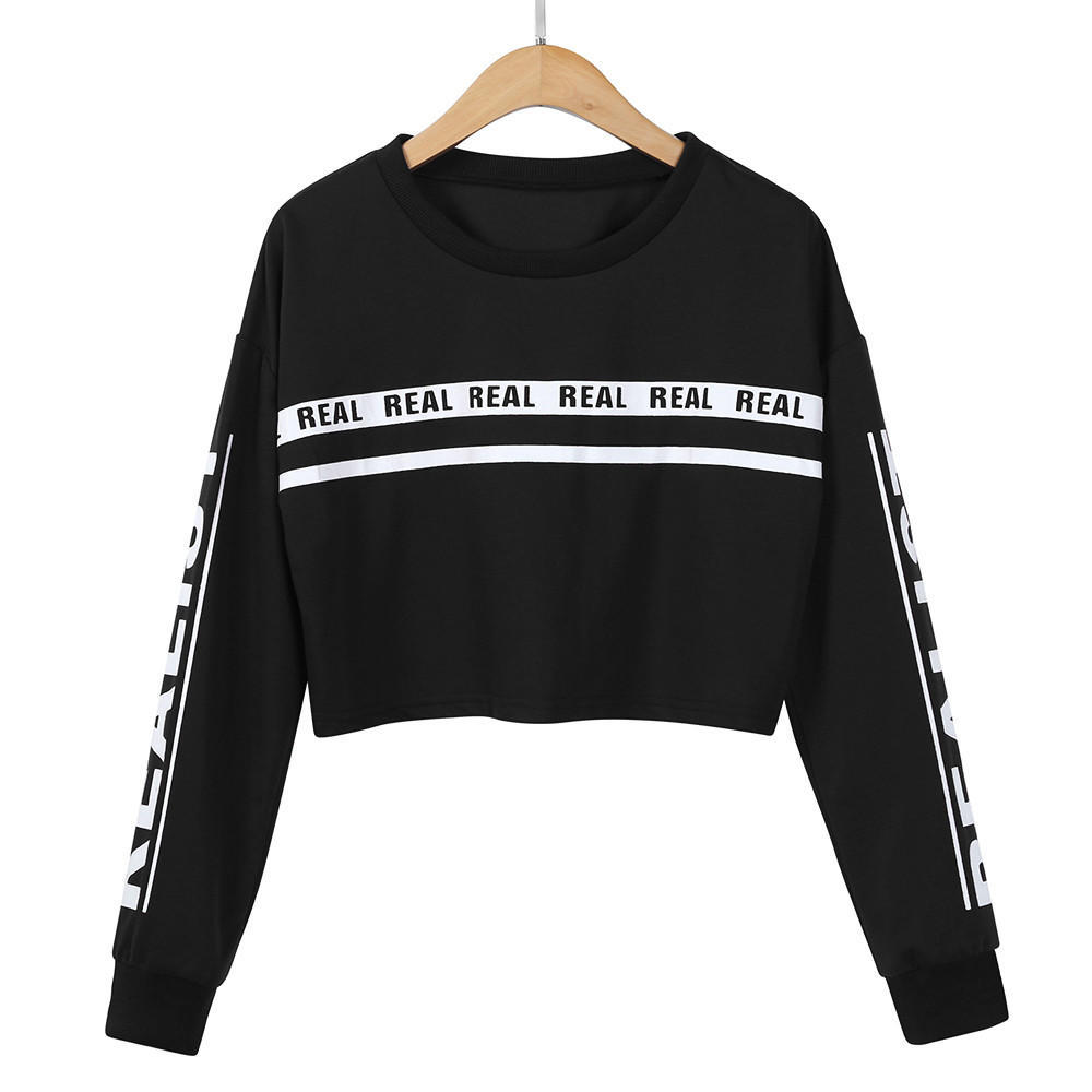 Buy Women Fashion White Letter Print Crop Sweatshirt Top Blouse at