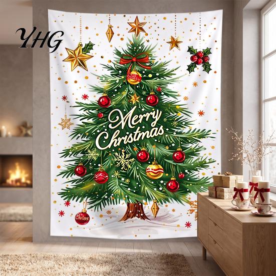 Festive Background Cloth Merry Christmas Tapestry, Wall Hanging Fabric Backdrop, Xmas Tree Winter Holiday Themed Decor Art for Living Room,