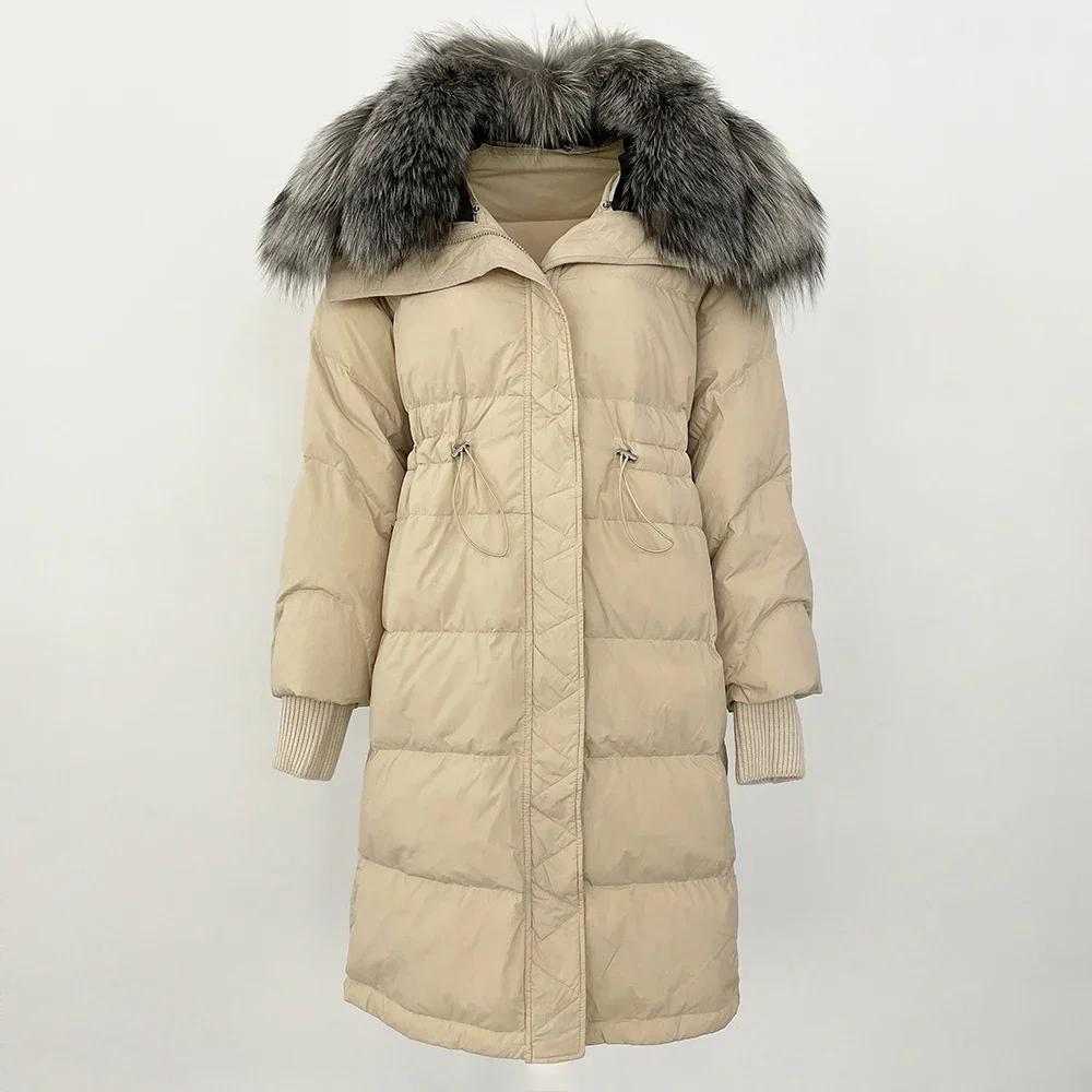 OFTBUY Høst Vinter Mellomlang Dunjakke Avtagbar Ekte Naturlig Revepelskrage Dame Tykk Varm Overbekledning Streetwear