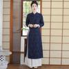 2025 Spring Chinese Retro Jacquard Zen Tea Suit: National Style Long Cheongsam Dress