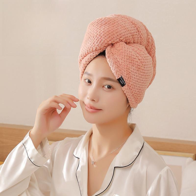 Dry Hair Cap Female Thickened Absorbent Double-layer Coral Fleece Bag Head Towel Pineapple Grid Shower Cap Hair Towel