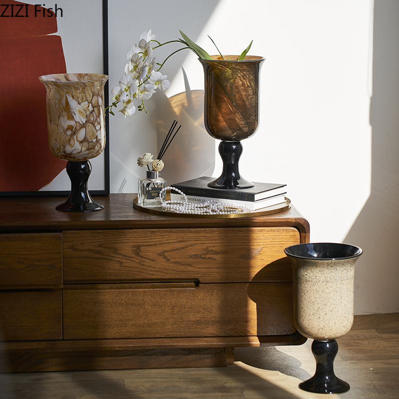 Painted Pattern Goblet Glass Vase Flower Pots Table Decoration Flowers Arrangement Hydroponics Floral Vases Modern Home Decor