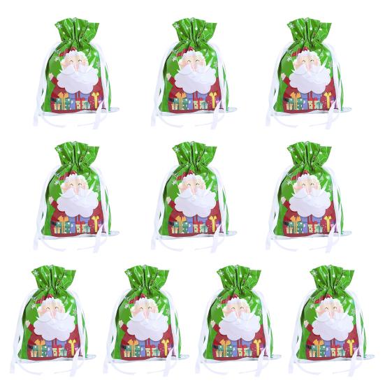 10 Pcs Christmas Drawstring Gift Bags Large Candy Cookie Wrapping Bags for Birthday Holiday Presents Xmas Party Supplies