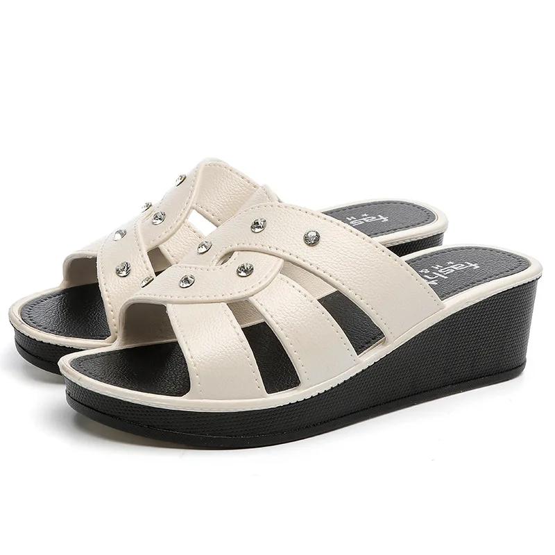 Shoes for Women Summer 2025 Fashion Women's High Heel Slippers Thick Bottom Non-slip Mother Shoes Soft Bottom Wedge Women Sandal