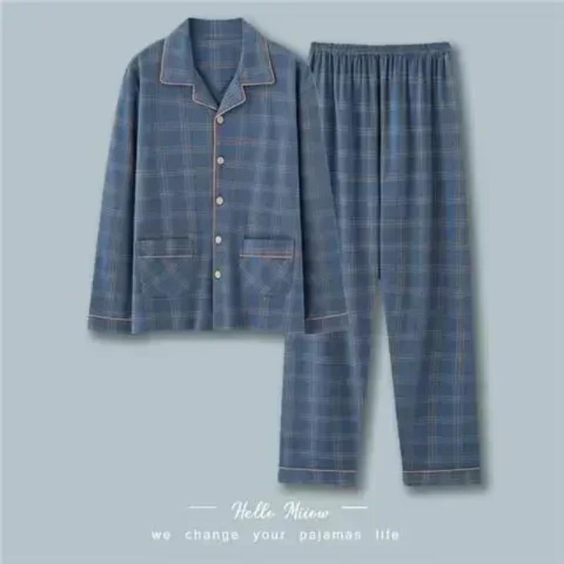 Men's Pajamas Set Long Sleeve Cotton Overalls Pajamas Fall and Winter Casual Wear Men's Loungewear Casual Wear