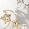 Elegant Moon Brooch with Zircon and Pearl Star Pin