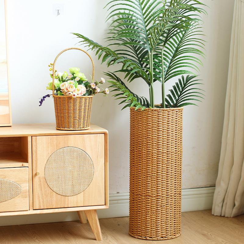 Aufbewahrungskorb im Rattan-Look, Mehrzweck, 3-in-1 für Regenschirmständer, Pflanzenübertopf & Yogamattenhalter, Nordische Heimdekoration