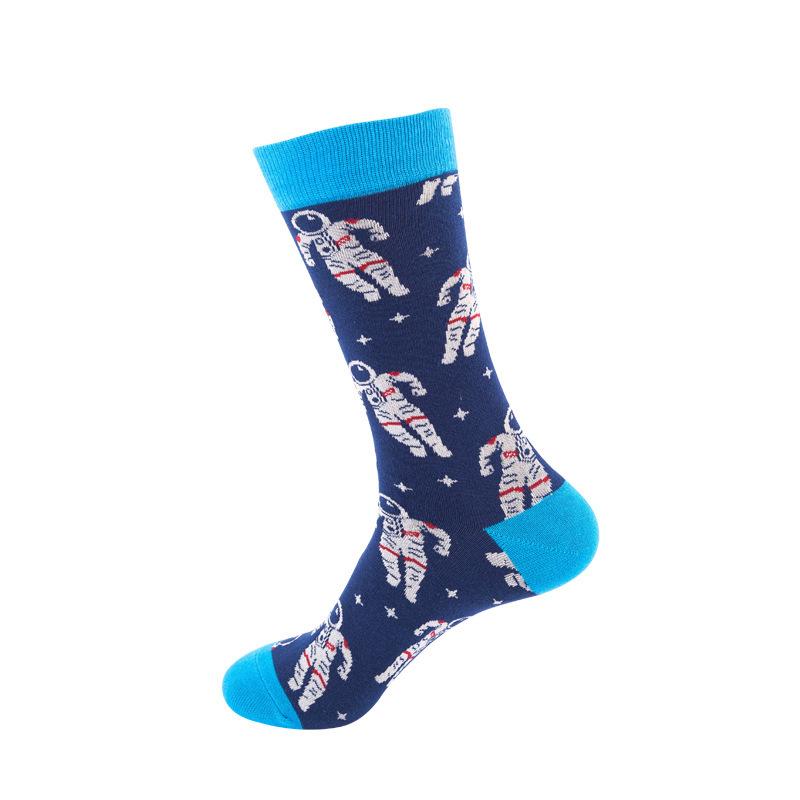 1Pair Funny Ins Astronaut Airplane Heavenly Body Middle Tube Men Happy Socks Streetwear Cotton Male Skateboard Boys Adult Sox