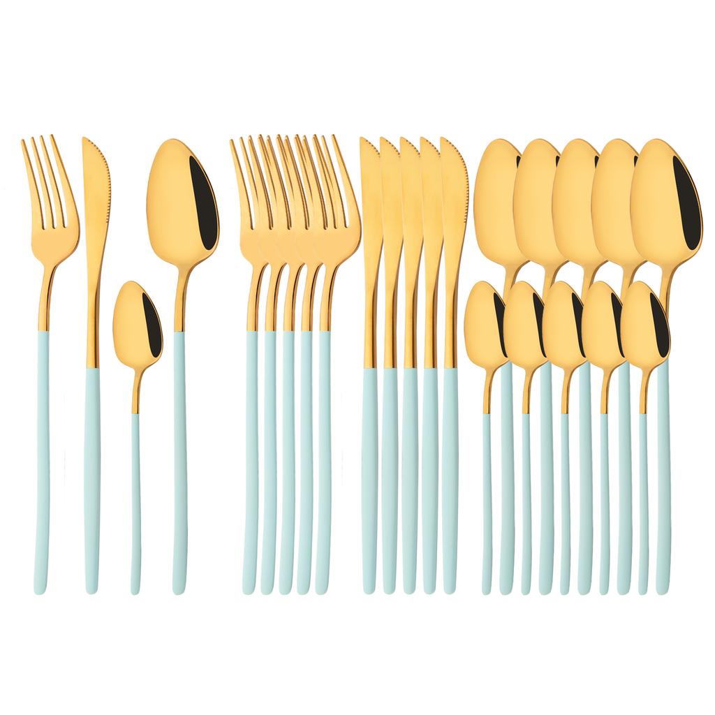 Rainbow 18/10 Stainless Steel Dinnerware Set Kitchen Flatware Tableware Sets Knife Fork Spoon Tea Spoon Cutlery Set Service for 6