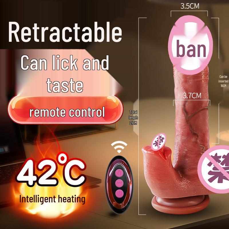 Automatic Retractable Vibrator with Licking Tongue & Fake Penis for Women - Adult Masturbator & Sex Toy