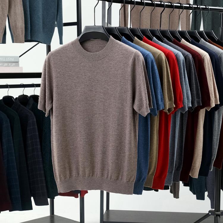 Men's 100% Wool Round Neck Sweater - Solid Color, Long Sleeve, High-End Casual Base Layer for Autumn/Winter