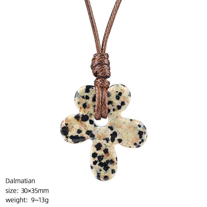 Natural Gemstone Flower Pendant Necklace Adjustable Woven Rope For Daily Wear Gifting Yoga Meditation