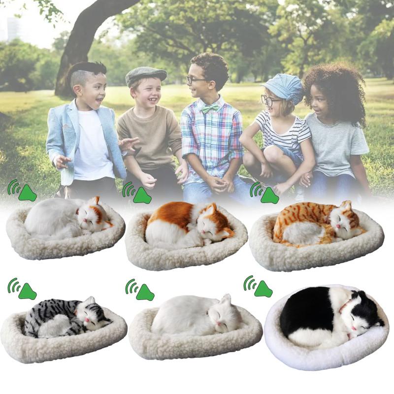 Gato de Peluche Dormilón Realista con Respiración Perro Peludo con Alfombra Decoración Creativa de Animales