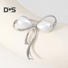 Women Brooch Faux Pearl Hollow Bow Decor Stainless Exquisite Vintage Anti-slip Wear-resistant Coat Collar Hat Scarf Decoration Clothes Pin Garment