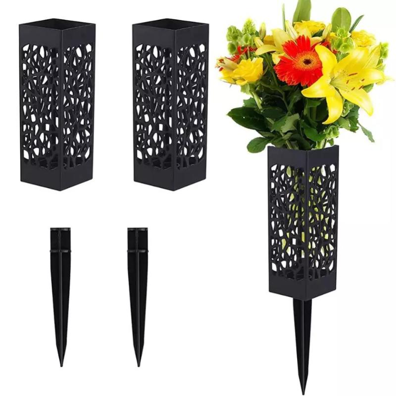 2 Pezzi Vasi Memoriali per Cimitero con Picchetto Portafiori per Tomba Decorazione Esterna per Lapide Fiori Artificiali per Tombe