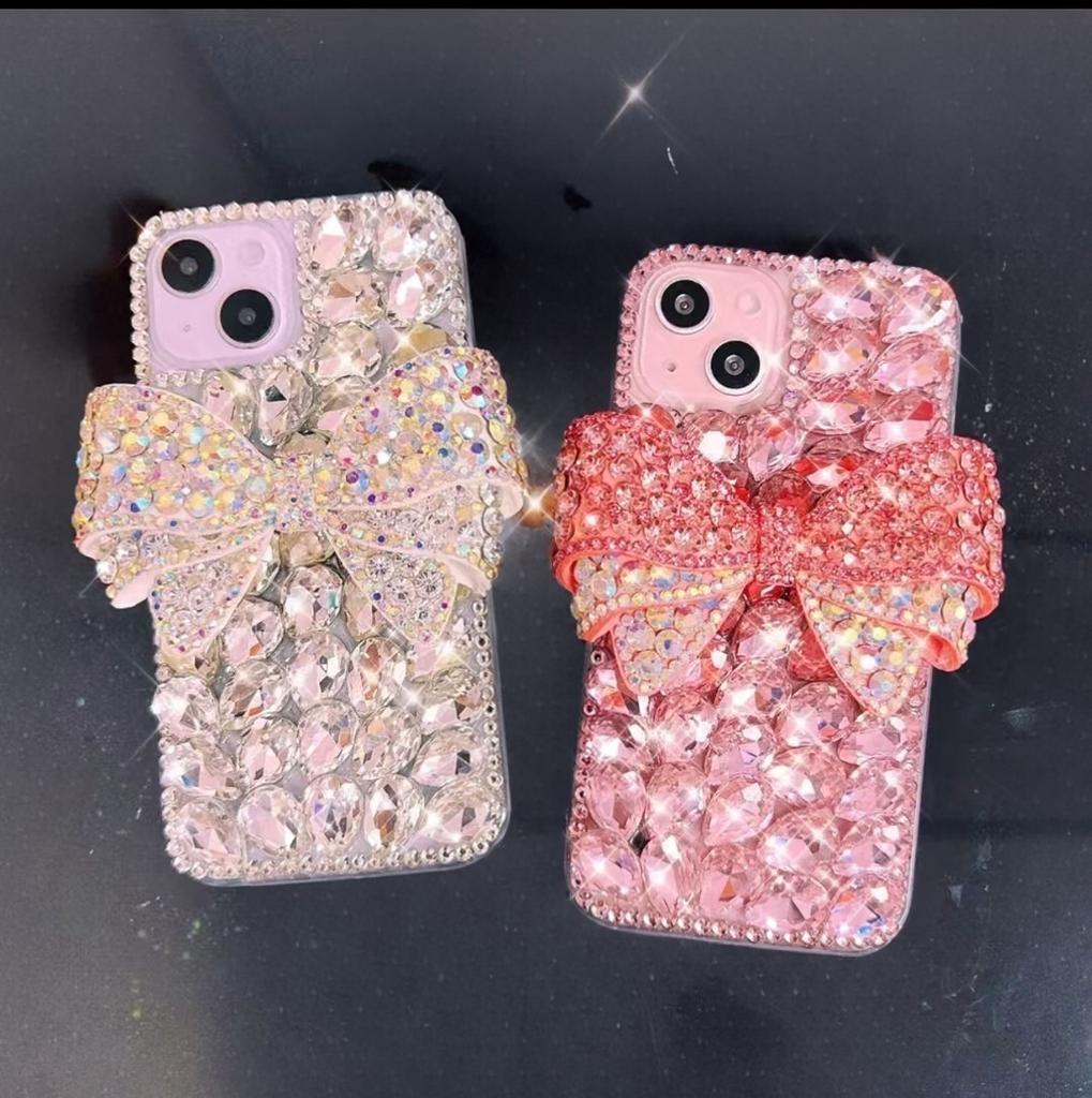 Glitter Rhinestone Bow Phone Case For iPhone 17 16 15 14 13 12 11 Pro Max Air mini 16e 8 7 Plus X XS XR, Bling Crystal Diamond Sparkly Cover