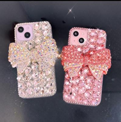 Glitter Rhinestone Bow Phone Case For iPhone 17 16 15 14 13 12 11 Pro Max Air Mini 16e 8 7 Plus X XS XR, Bling Crystal Diamond Sparkly Cover