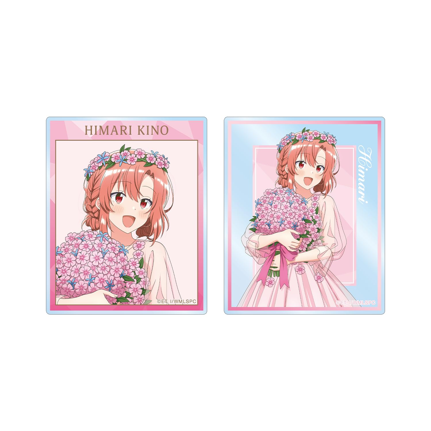 Набор из 2 акриловых карточек с Химари Кино в платье из лепестков цветов из аниме-сериала «Пой, как шепот»