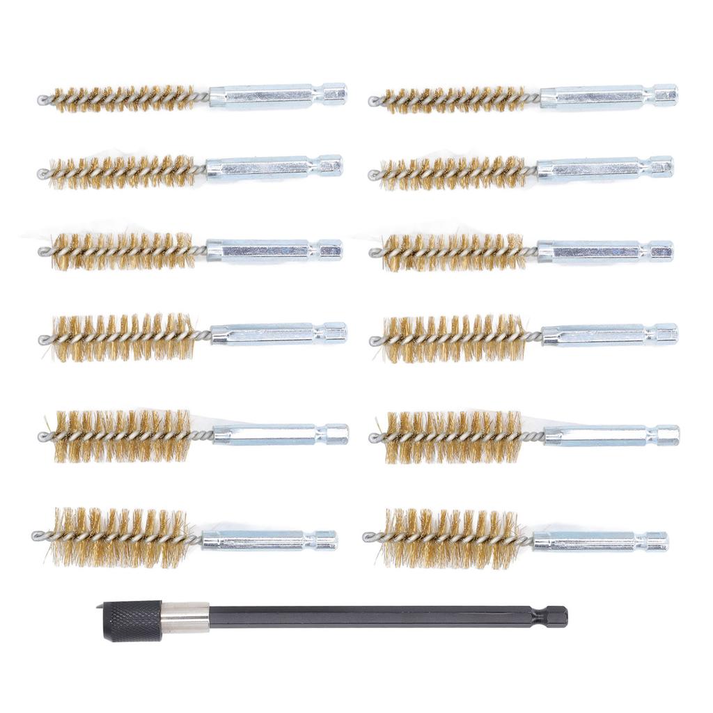 13 Pcs Bore Brush Set 8mm 10mm 12mm 15mm 17mm 19mm Diameter 1 4in Shank Drill Cleaning Brushes with 15cm Extension Rod