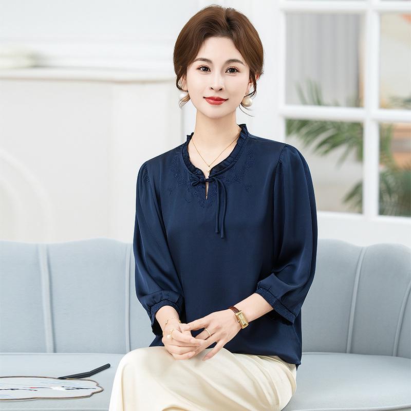 

Stylish 2026 Wide-Cut Shirt for Middle-Aged Women - Spring/Summer Age-Defying Fashion Top XL (approx. 90-105 jin)