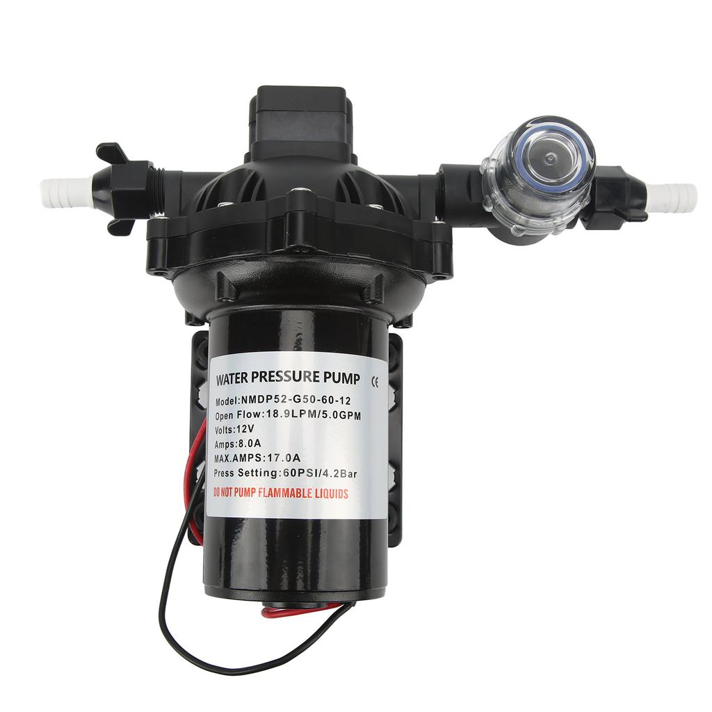 Self Priming DC Diaphragm Pump 12V 18.9LPM 5.0GPM Rated Flow with 15A Fuse Auto Cut Off for RV Boat