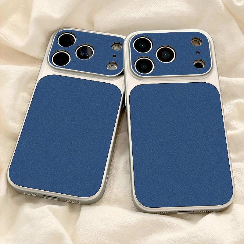 Large Window Synthetic Leather Casing for iPhone Pure Navy Blue Printed Patterned Plain Shell Soft Case Protective Cover | BP B030