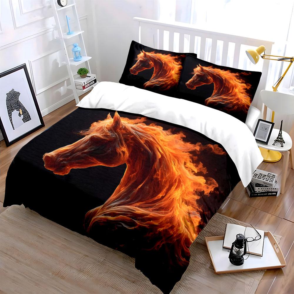 Fiery Horse Abstract Art Bedding Duvet Cover Set (1*Duvet Cover 2*Pillowcases, Without Duvet Insert)