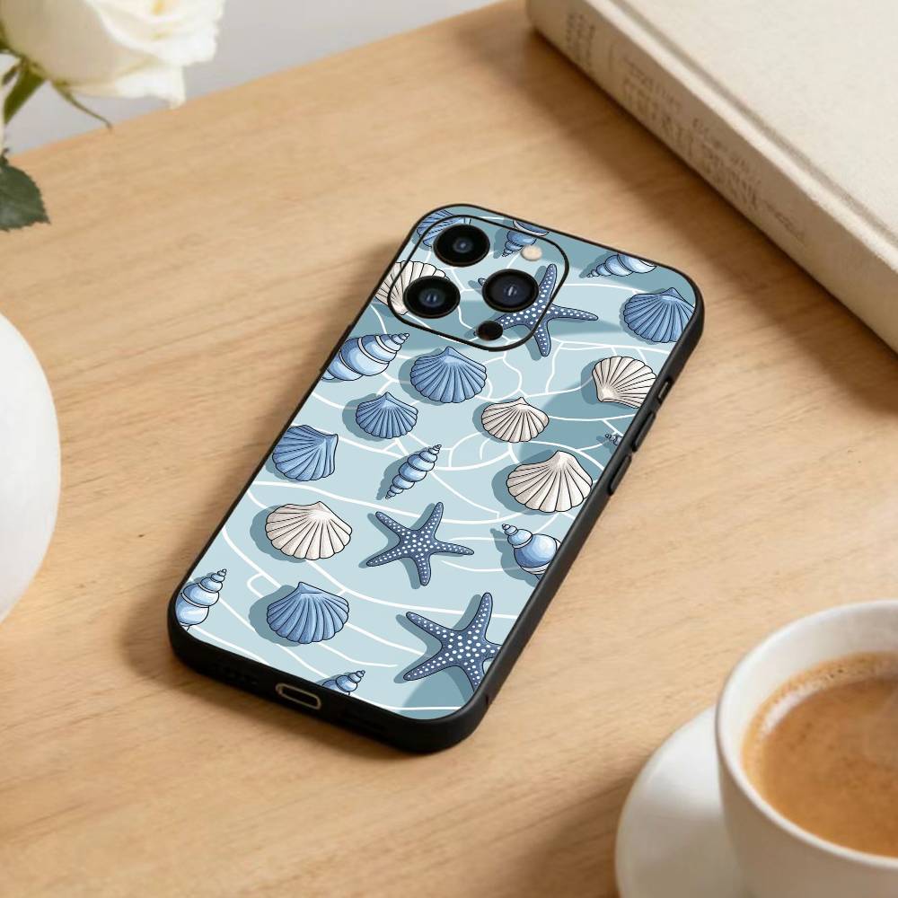 Colorful Marine Organism Phone Case For iPhone17,16,15,14,13,12 Plus,Max Soft Silicone Black Cover