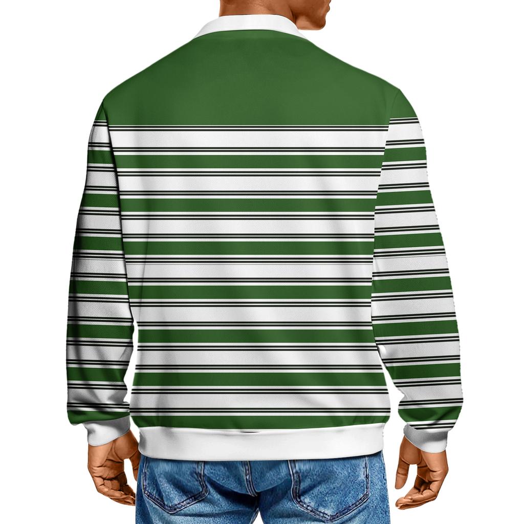 Pánské ležérní módní tištěné klopové pletené spodní tričko s dlouhým rukávem