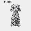 PORTS Women's Black Floral V-Neck Midi Dress