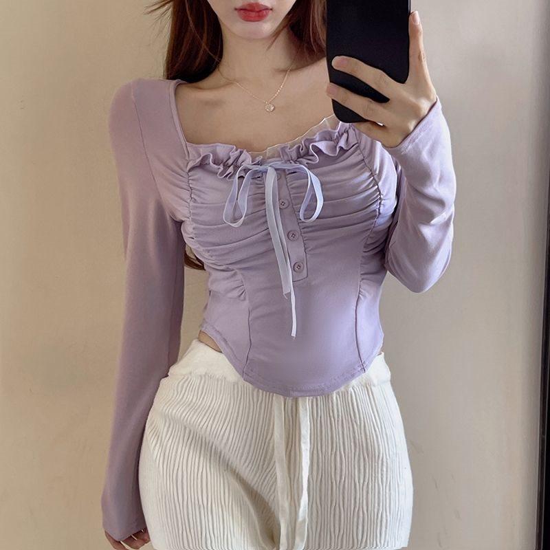 Oversized T Shirt For Women With Embroidered Details And Mandarin Collar For Autumn Winter Casual Wear