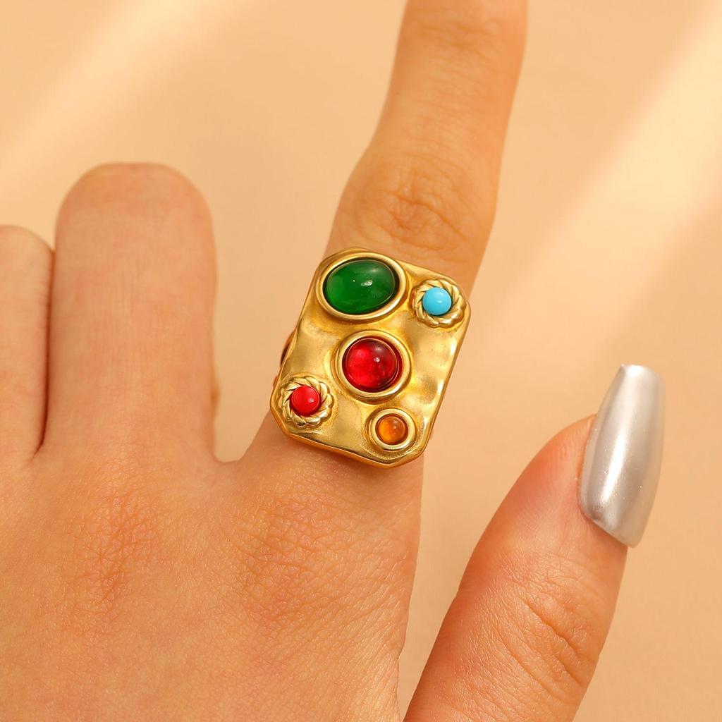 Fashionable Exaggeration Versatile Imitation Pearl Stainless Steel Flower Opening Ring For Women