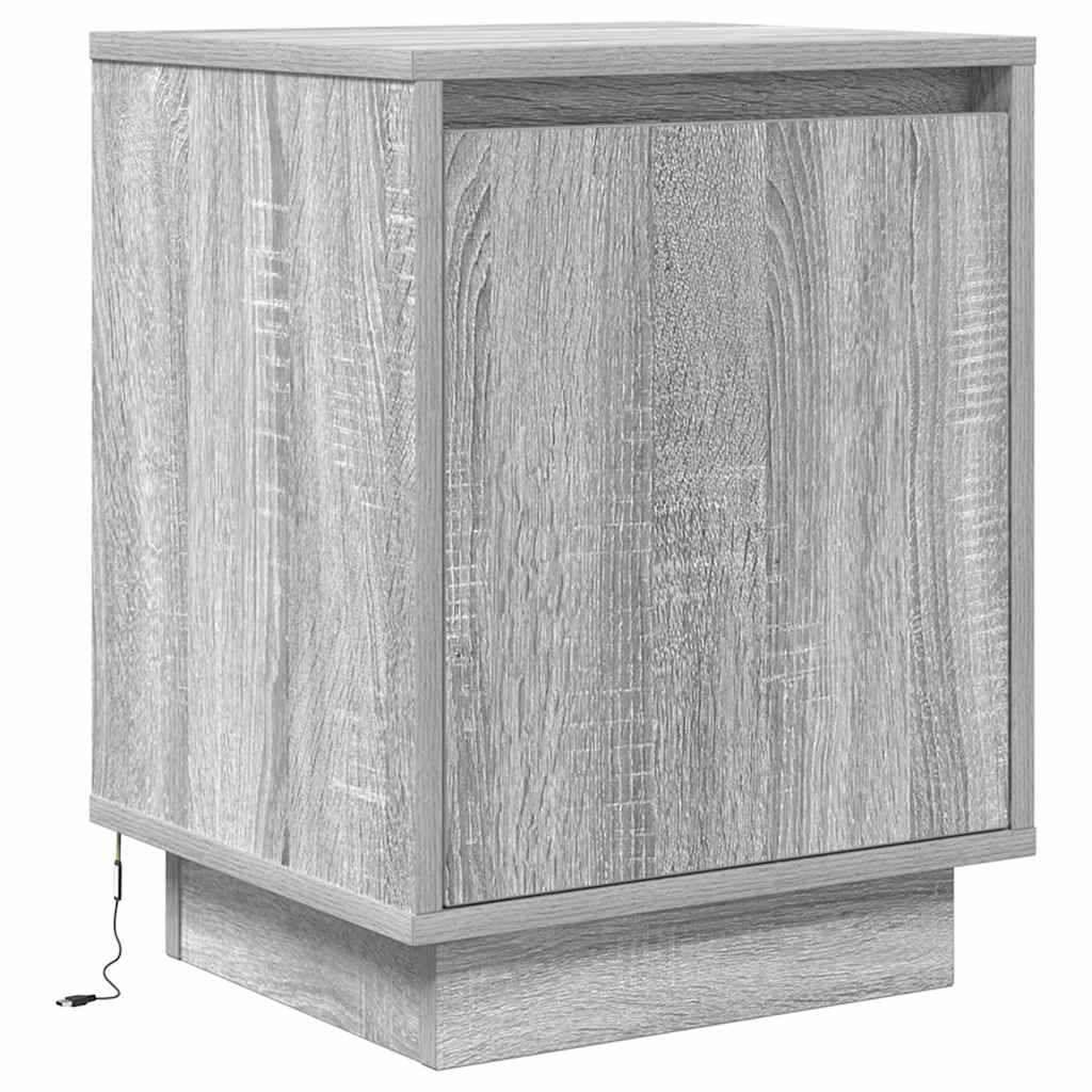 Nachttische mit LED-Beleuchtung 2 Stück. Grau Sonoma 38X34X50 Cm