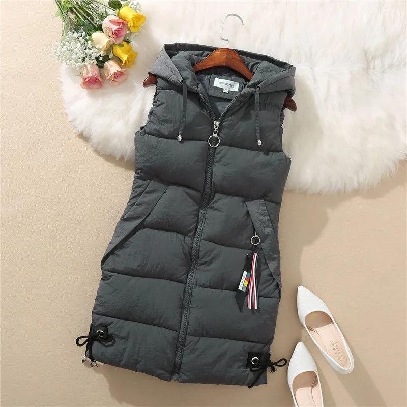 Autumn Women Vest Winter Puffer Parkas Coat Casual Pocket Hooded Waistcoat Female Sleeveless Jacket  Outerwear