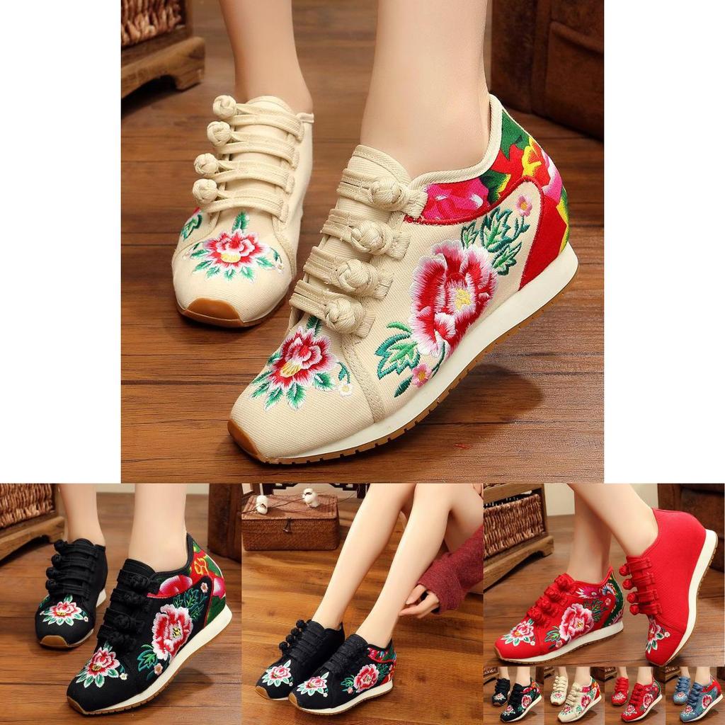 Premium Quality Casual Sports Fashion Inside Increases Chinese Embroidered National Shoes Sneskers For Women