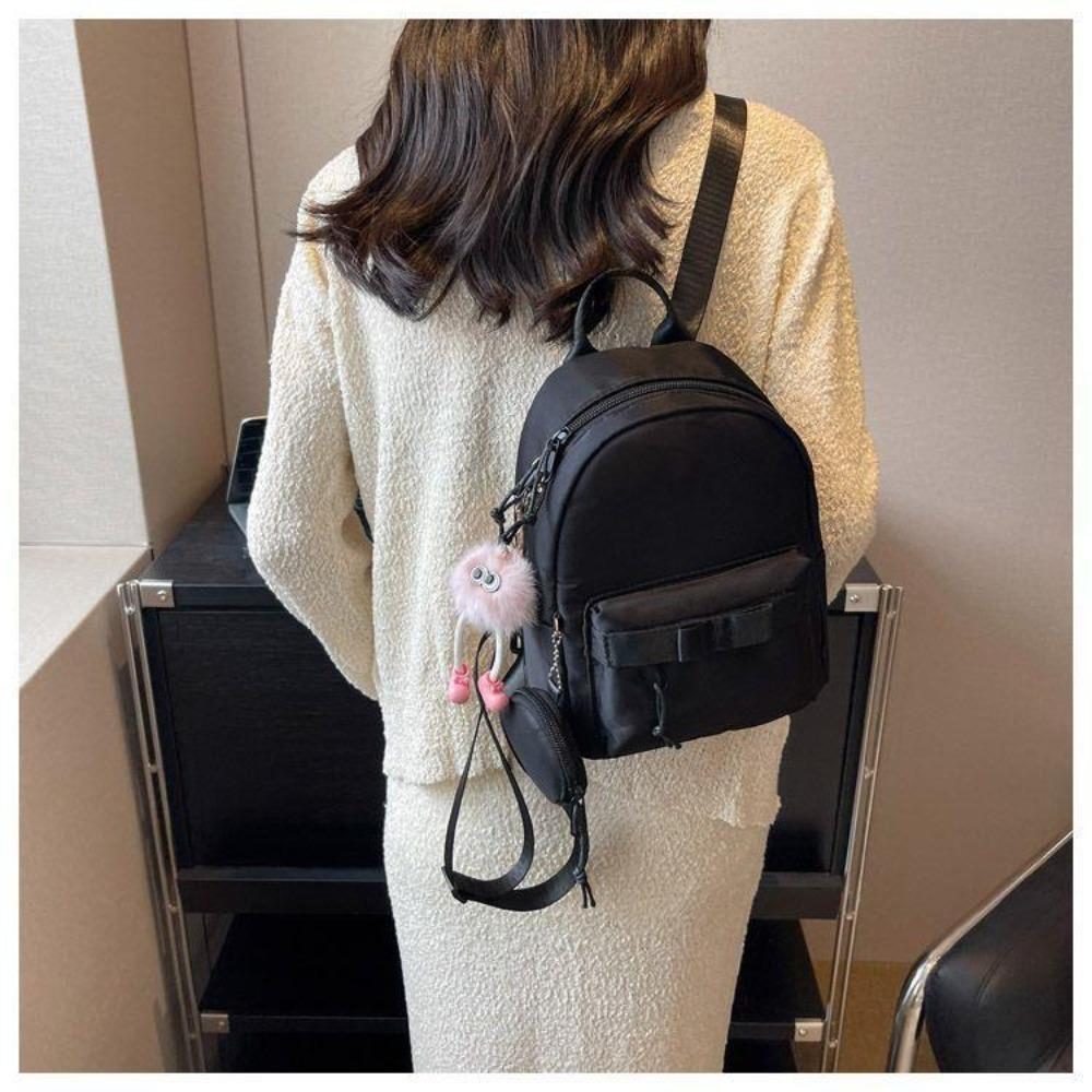 with Headphone Bag Mini Backpack Portable Nylon Solid Color Women's Backpack Zipper Bow School Bags Travel