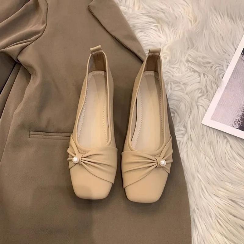 Fashion 2025 Women's New Flat Bottom Mary Jane French Elegant and Comfortable Pearl Bow Single Shoes