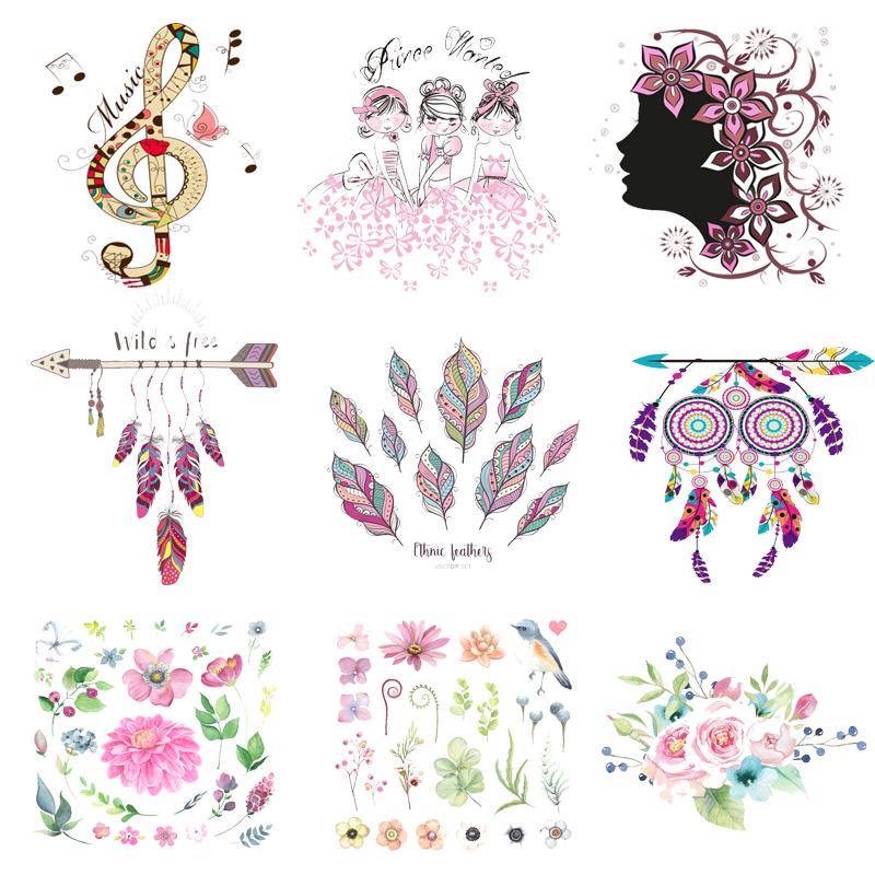 Iron-On Transfers For Clothing Patches For Clothes Set Stickers Diy Flower Patch Flex Fusible Transfer Vinyl Adhesive Stripe C