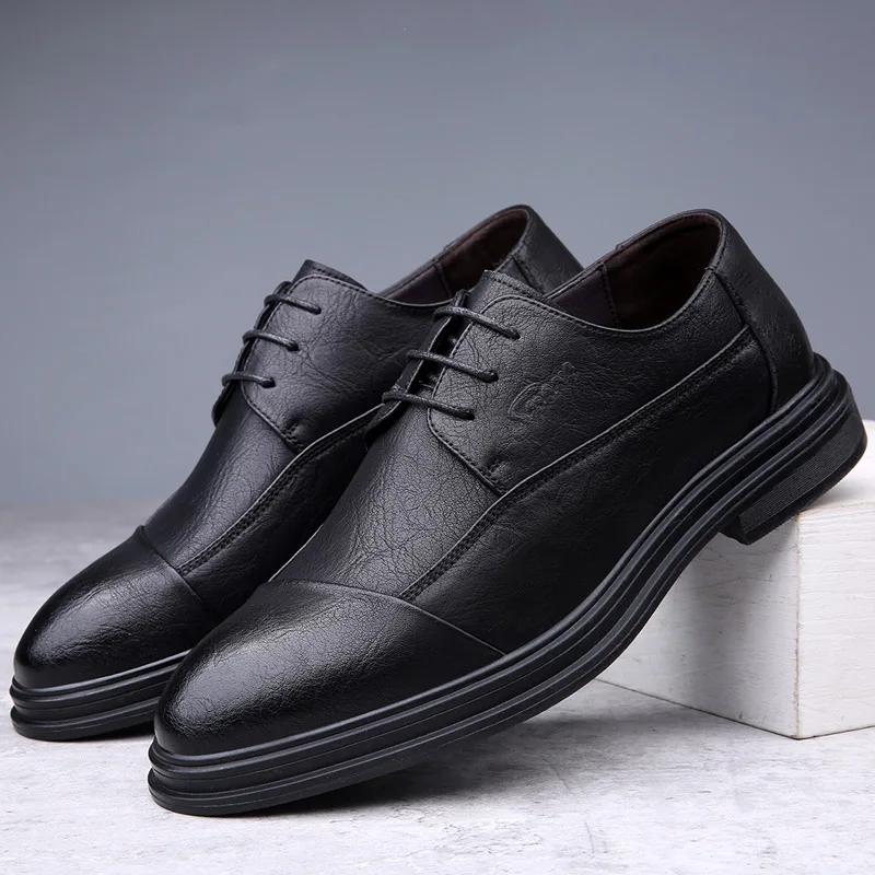 

Мужские оксфорды на шнуровке из кожи класса люкс для мужчин, модные британские деловые повседневные туфли, мужские свадебные туфли Chaussure Homme 44 чёрный