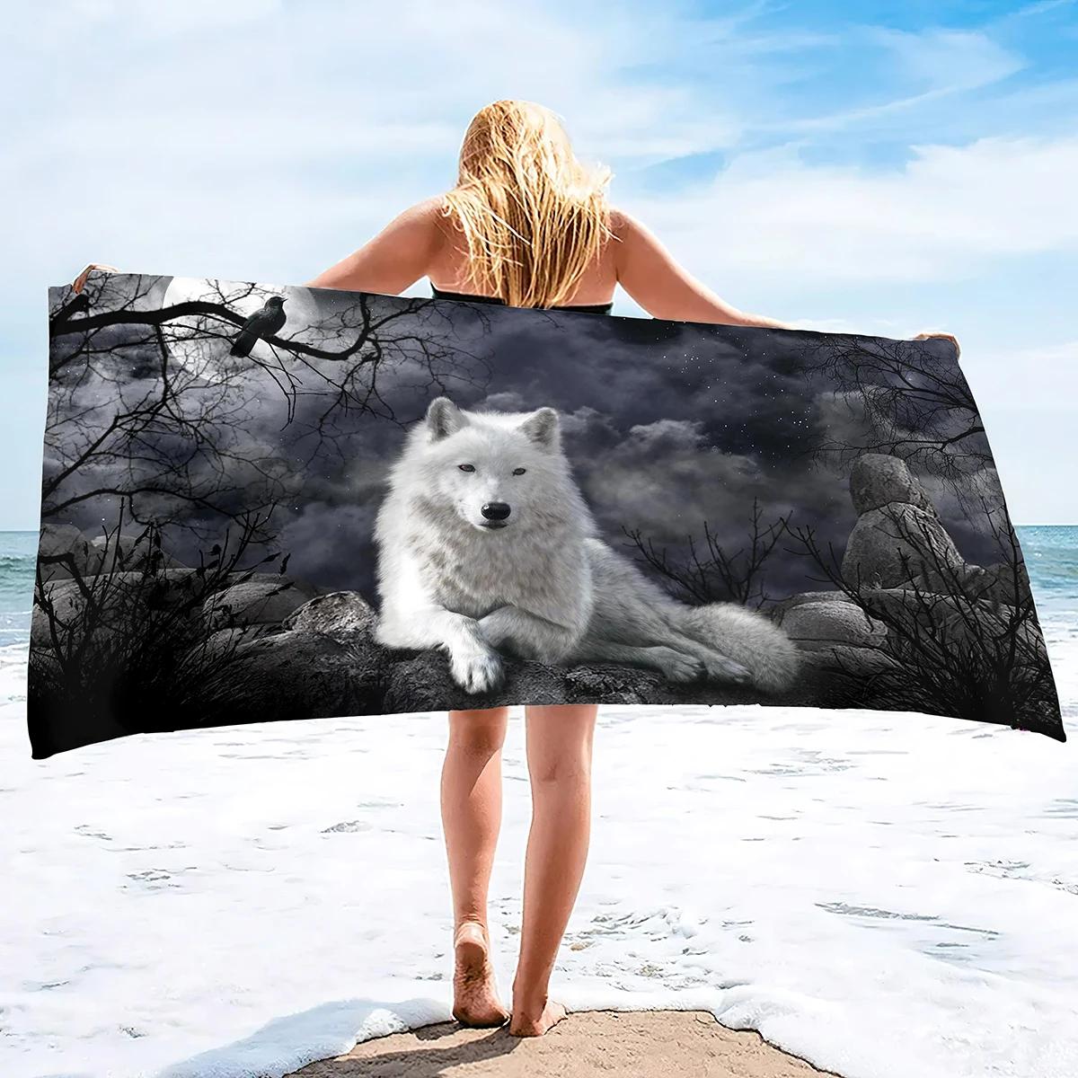 Shanika Chen Wolf Beach Towel,Oversized Microfiber Bath Towel, Quick Dry Towel Sand Free For Travel Camping Swimming Yoga Sports