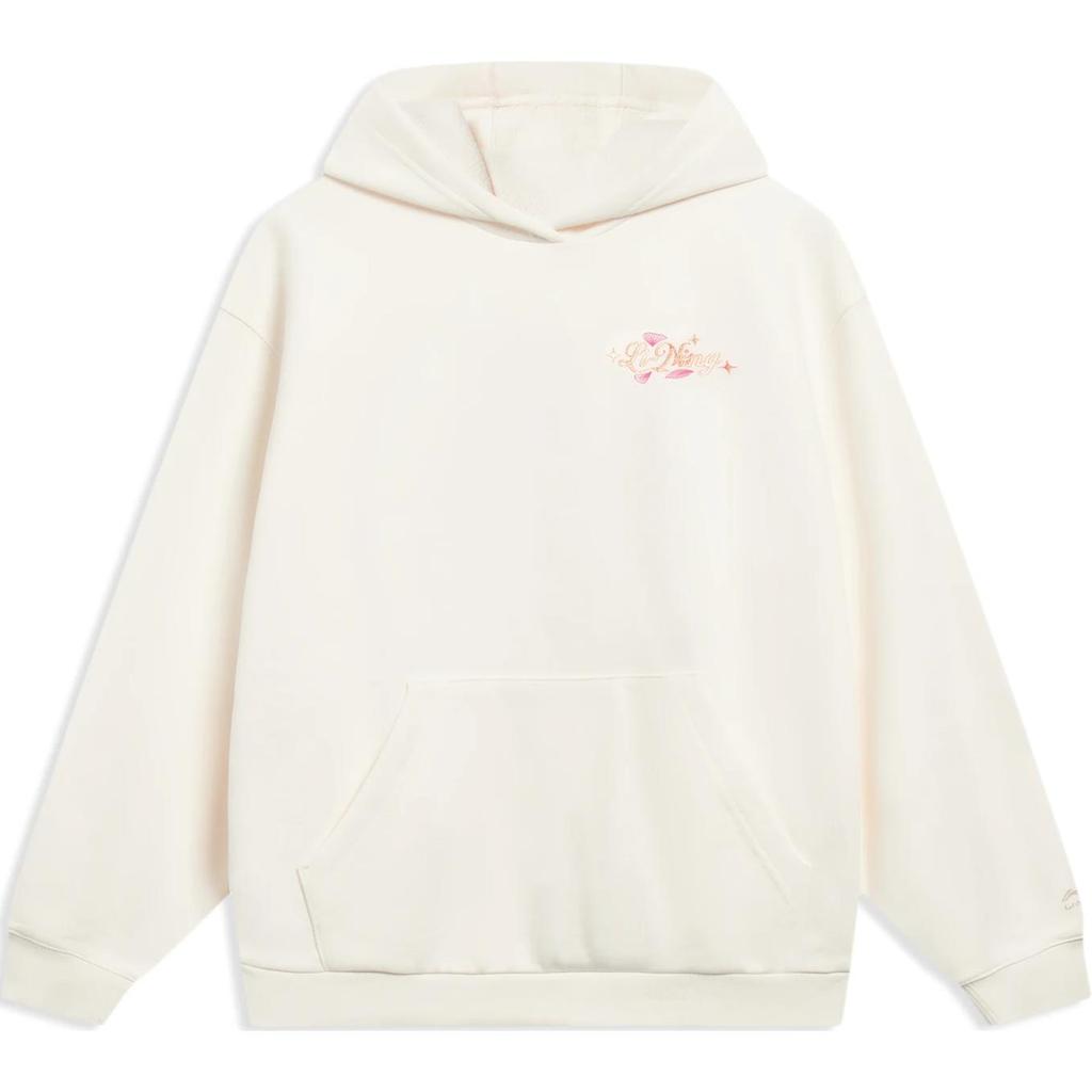Li-Ning Sports Trend Series Floral Alphabet Print Loose Hoodie Women Tops Off-White AWDT016-1