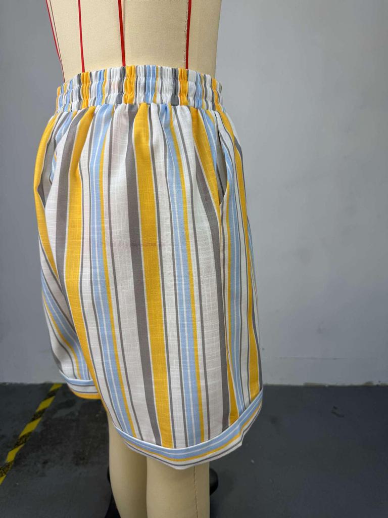 European & American Women's Striped Short-Sleeve Shirt & High-Waisted Shorts Set - Summer 2026 Collection