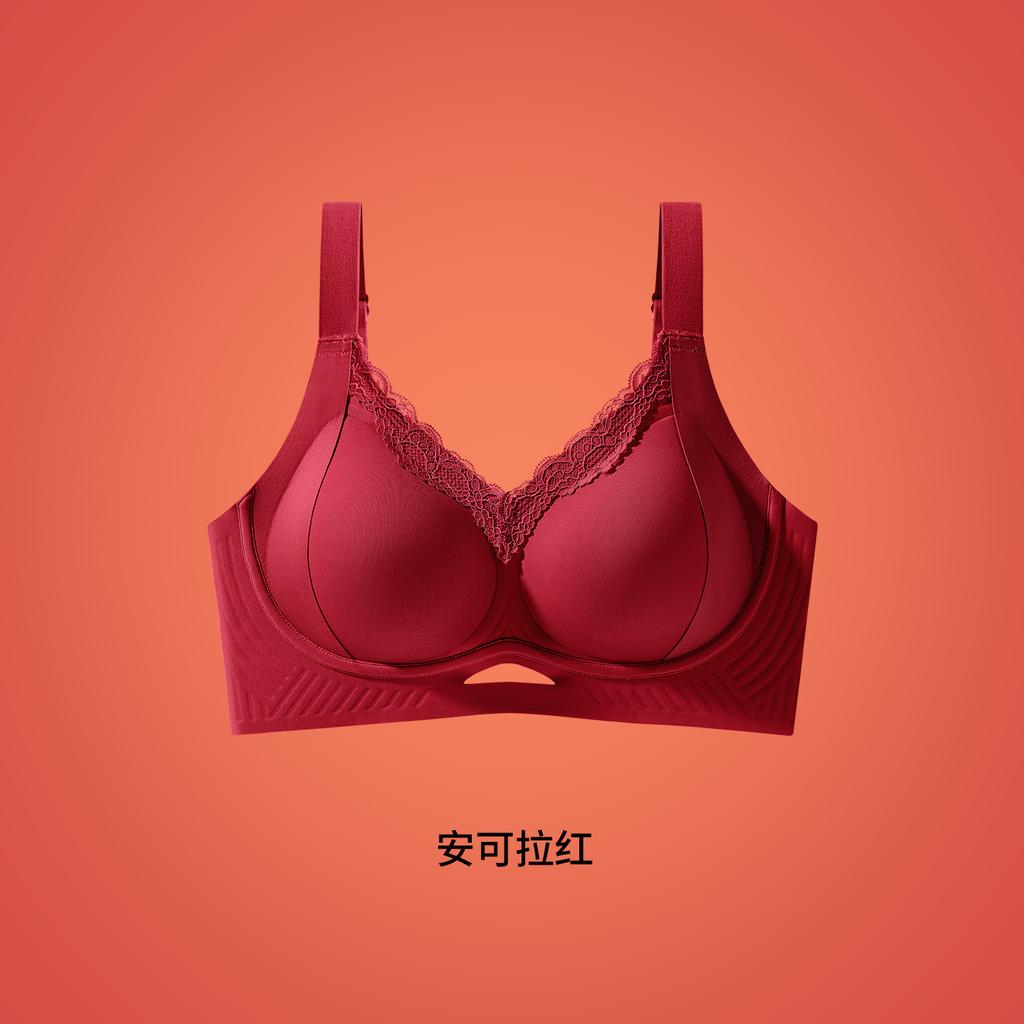 Red gathering lift big breasts show small natal year widening high elastic New Year's wedding bra gift box set