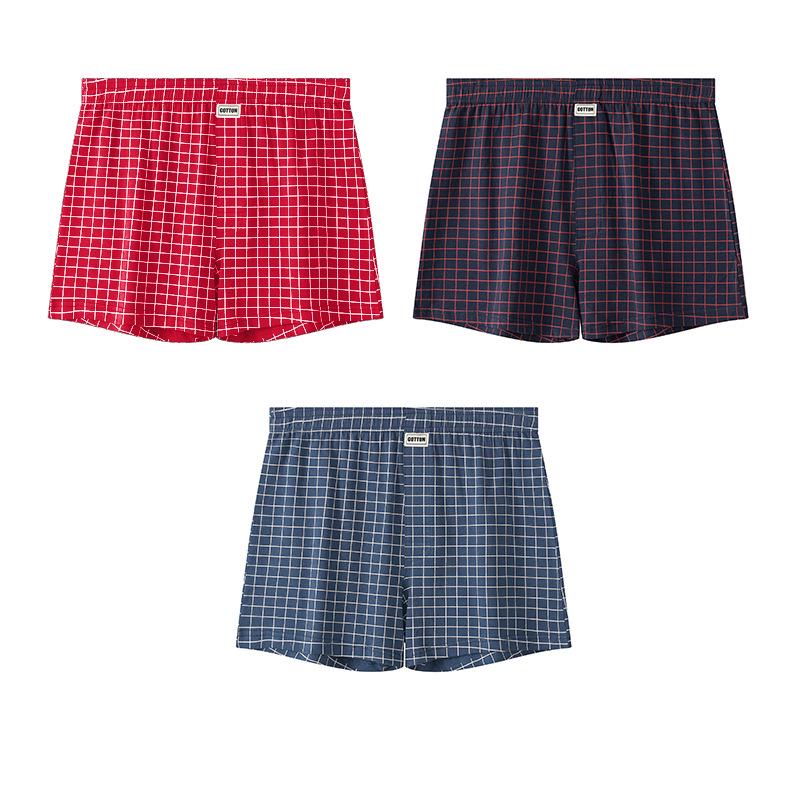 Huajielong Men's Plaid Cotton Boxer Briefs - Loose, Thin & Breathable