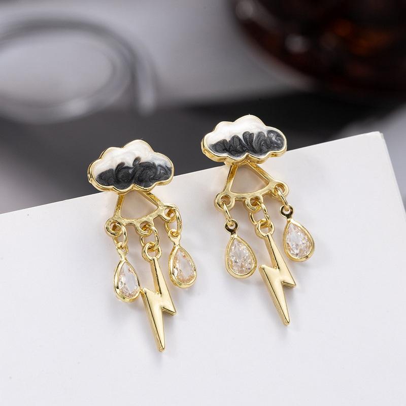 Korean Cute Hollow Cloud Rain Stud Earrings For Women New Fashion Asymmetric Purple Crystal Zircon Tassel Earring Simple Jewelry