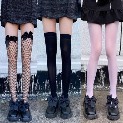 3 pary podkolanówek z kokardą JK Lolita z siateczki rybackiej