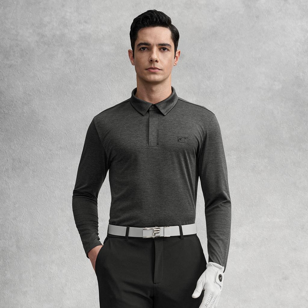 FILA Golf Series Fashion Versatile Sports Comfortable Knitted Long Sleeve Polo Shirt Men tops Gray A11M615214FMG