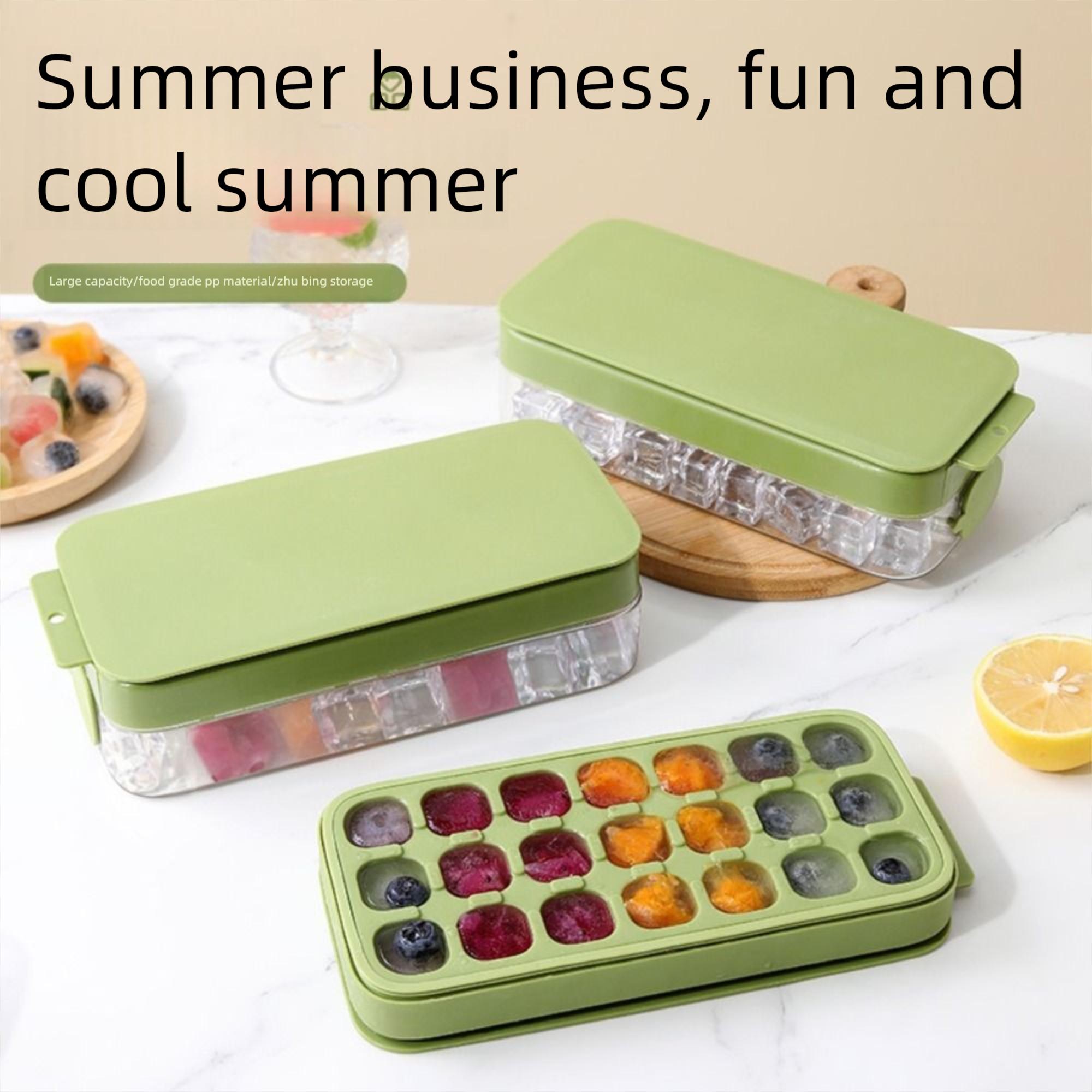 

Reusable Pressing Ice Cube Molds 21 Grids Ice Storage Box Multi-Function Ice Mould Tray Cocktail зелений