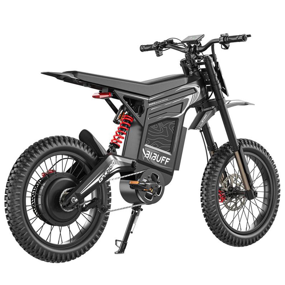Bibuff GT600 Elektrisches Offroad-Fahrrad 7500W Spitzenmotor 19" Reifen Elektrisches Mountainbike 72V 30Ah Hydraulische Bremsen Höchstgeschwindigkeit 80 km/h Grau