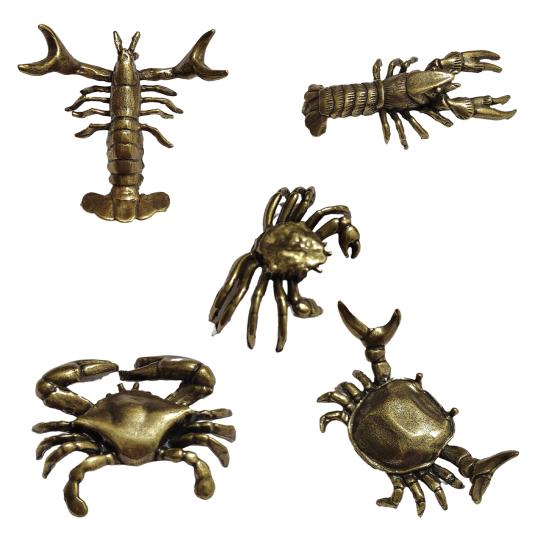 Yousheng Retro Crab/Lobster Ornaments Mini Vintage Brass Crayfish Figurine Funny Copper Shrimp Sculpture for Home Office Tea House Desktop Decor